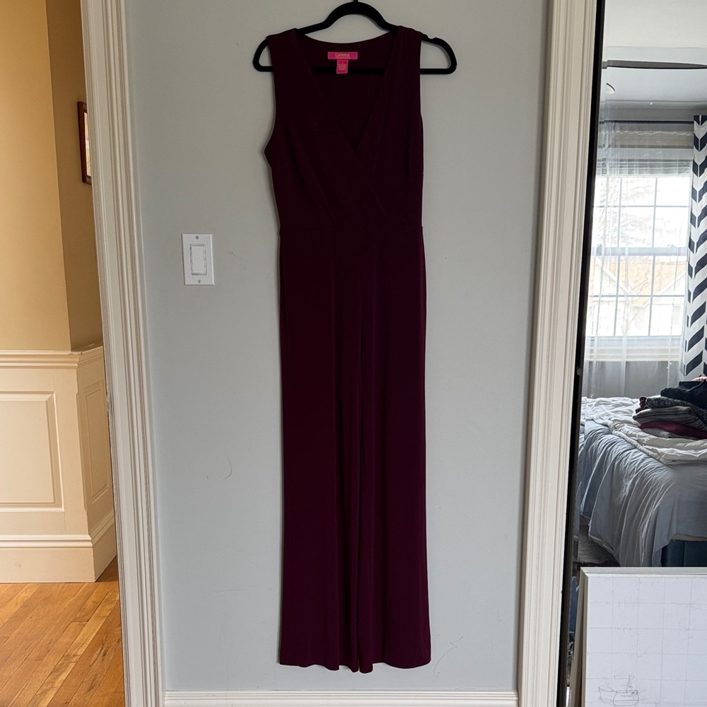 Catherine Malandrino Sleeveless V-Neck Jumpsuit in Plum